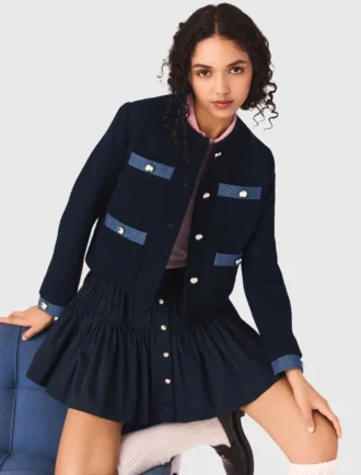 Tweed jacket with denim trim