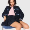Tweed jacket with denim trim Tweed jacket with denim trim