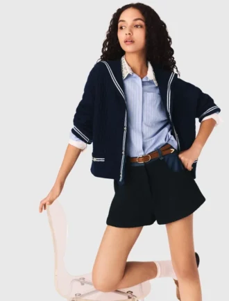 Tweed shorts with denim details Tweed shorts with denim details