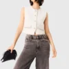 Tweed vest with pearl trim