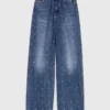 Wide-leg denim jeans with studs Wide-leg denim jeans with studs