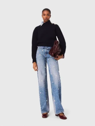 Wide-leg embroidered jeans