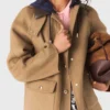 Wool coat with removable hood